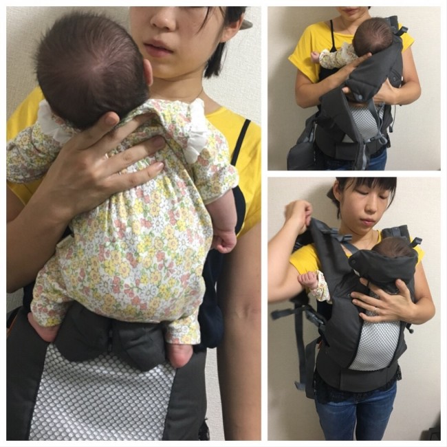 装着は簡単。ほわほわの新生児も安定して乗せられます